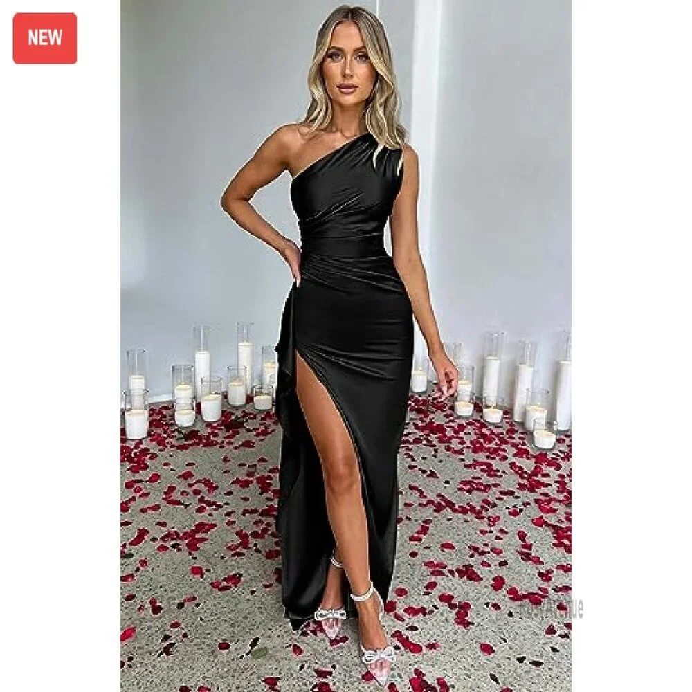 One Shoulder High Split Maxi Dress Formal Evening Gown - Picture 3 of 8